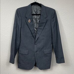 Vintage Yves Saint Laurent Dark Gray Pinstripe Blazer Suit Jacket with Paris Pin